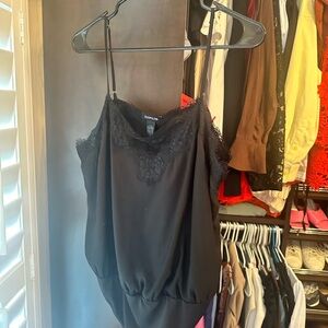 Express Black Lace-Trimmed Bodysuit